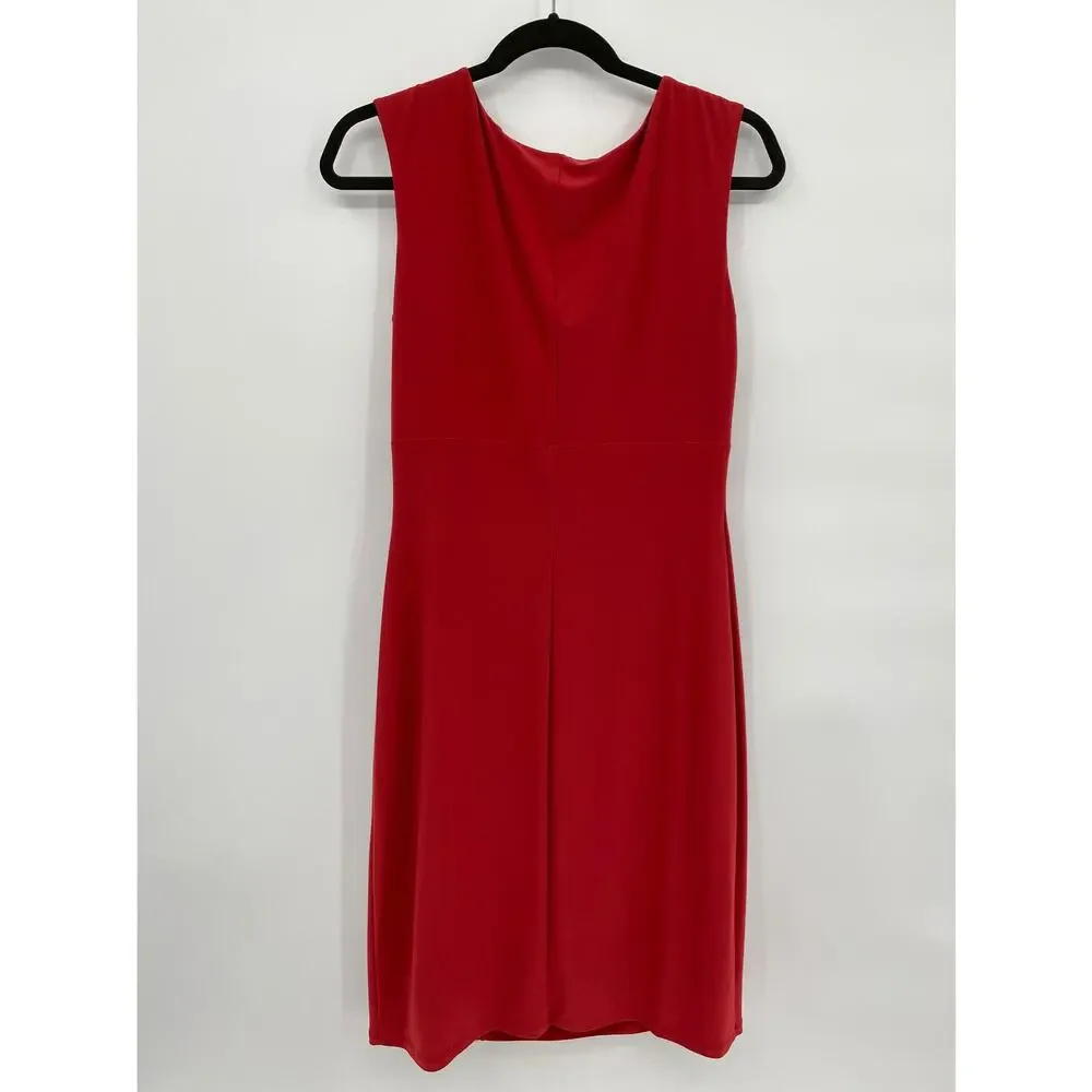 Evan Picone Cowl Neck Ruffle Detail Sheath Dress Red Size 8 - Picture 5 of 8